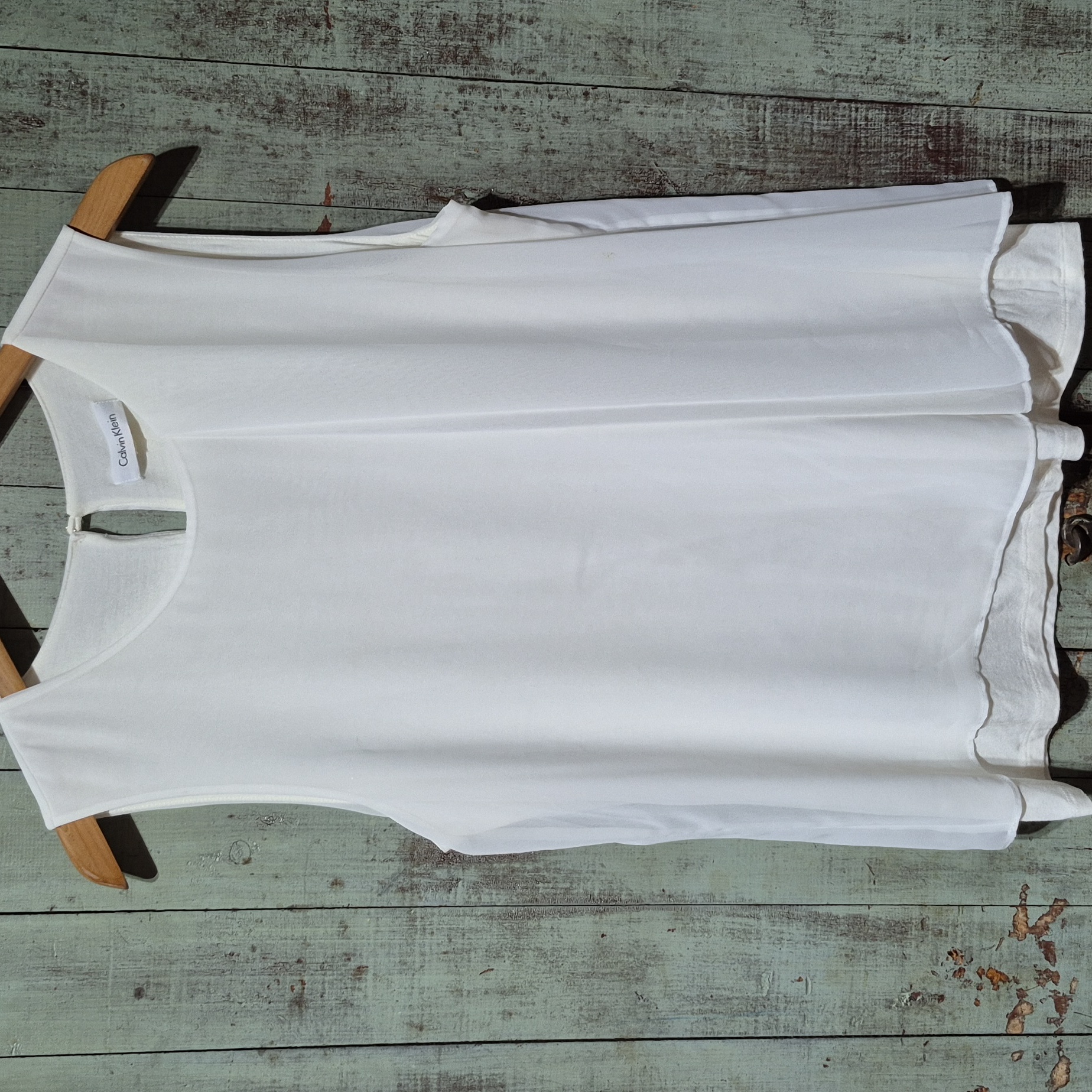 Calvin Klein White Sleeveless Blouse With Layered Design